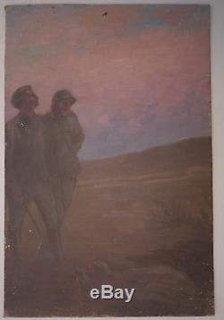 Tableau Ancien Huile Champagne Soldat Guerre 14/18 MAURICE PERRET-CARNOT 1917