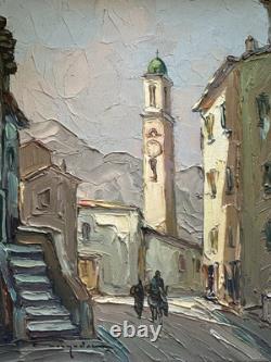 Tableau Ancien Huile Clocher CORTE CORSE Signé Elie BERNADAC