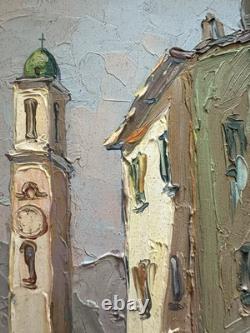 Tableau Ancien Huile Clocher CORTE CORSE Signé Elie BERNADAC