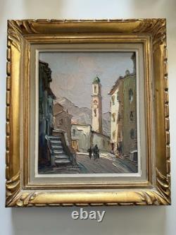 Tableau Ancien Huile Clocher CORTE CORSE Signé Elie BERNADAC