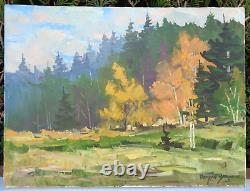 Tableau Ancien Huile Couteau sur Toile Paysage Canadien Signé Christian BERGERON