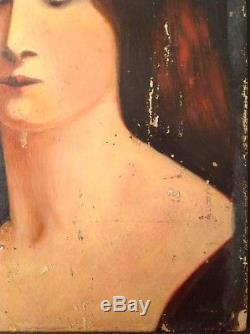 Tableau Ancien Huile Impressionniste Portrait d'une jeune femme rousse non signé