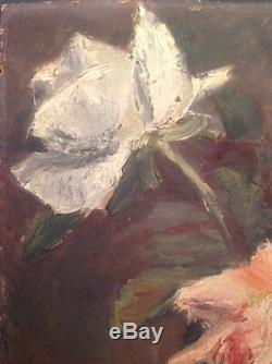 Tableau Ancien Huile Impressionniste Roses dans un vase