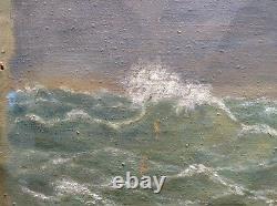 Tableau Ancien Huile Impressionniste style COURBET Marine Etude de Vagues