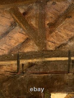 Tableau Ancien Huile Interieur Atelier Forgeron Alexandre Bailly (1866-1947) XIX