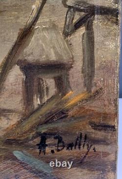 Tableau Ancien Huile Interieur Atelier Forgeron Alexandre Bailly (1866-1947) XIX