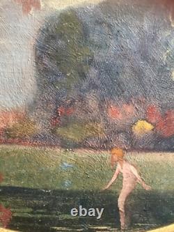 Tableau Ancien Huile Jean Louis Pagenaud (1876-1952) Paysage Nu Féminin XIXe