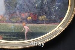 Tableau Ancien Huile Jean Louis Pagenaud (1876-1952) Paysage Nu Féminin XIXe