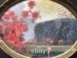 Tableau Ancien Huile Jean Louis Pagenaud (1876-1952) Paysage Nu Féminin XIXe