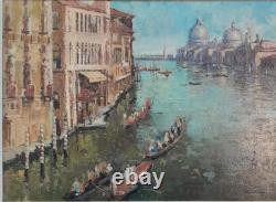 Tableau Ancien Huile Le Grand Canal Ville Vue de Venise Impressionniste XXème