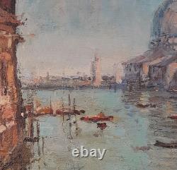 Tableau Ancien Huile Le Grand Canal Ville Vue de Venise Impressionniste XXème