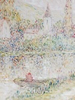 +++ Tableau Ancien Huile Lucien BOULIER (1882-1963) Paysage Pointilliste +++