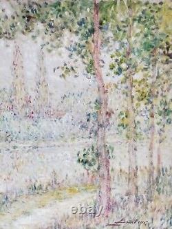 +++ Tableau Ancien Huile Lucien BOULIER (1882-1963) Paysage Pointilliste +++