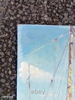 Tableau Ancien Huile Marine Bateaux Post Impressionniste Signé