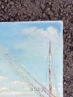 Tableau Ancien Huile Marine Bateaux Post Impressionniste Signé
