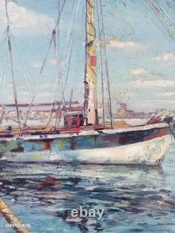 Tableau Ancien Huile Marine Bateaux Post Impressionniste Signé