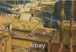 Tableau Ancien Huile Marine Bord de mer Vue de côte XXème Impressionnisme
