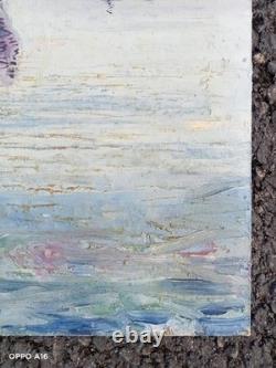 Tableau Ancien Huile Marine Port Bateaux Grue Post Impressionniste Signé