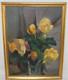 Tableau Ancien Huile Nature Morte Bouquet de Fleurs Roses Impressionniste XX&egrave;me