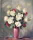 Tableau Ancien Huile Nature Morte Bouquet de Fleurs Roses Impressionniste XXème