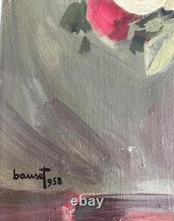 Tableau Ancien Huile Nature Morte Bouquet de Fleurs Roses Impressionniste XXème
