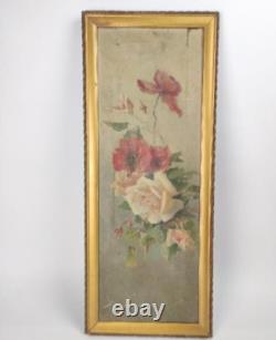 Tableau Ancien Huile Nature Morte Bouquet de Fleurs Roses fin XIXéme