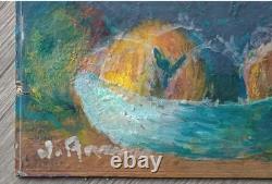 Tableau Ancien Huile Nature Morte Bouquet de Fleurs et fruits Impressionniste
