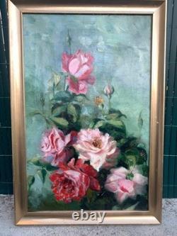 Tableau Ancien Huile Nature Morte Fleurs XIXème