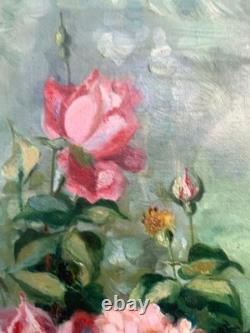 Tableau Ancien Huile Nature Morte Fleurs XIXème