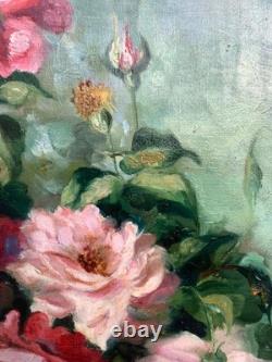 Tableau Ancien Huile Nature Morte Fleurs XIXème
