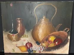 Tableau Ancien Huile Nature morte Fruits XXème J DECOSSE école française HST