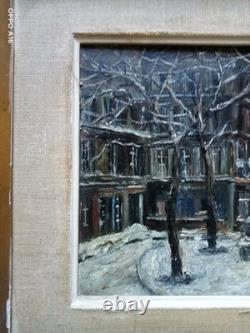 Tableau Ancien Huile Panneau Vue De Ville Enneigée Début Xx Ème Signature
