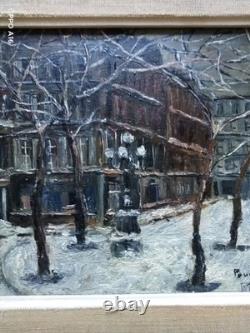 Tableau Ancien Huile Panneau Vue De Ville Enneigée Début Xx Ème Signature