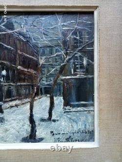 Tableau Ancien Huile Panneau Vue De Ville Enneigée Début Xx Ème Signature