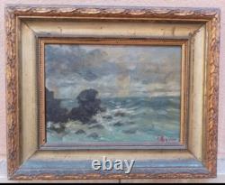 Tableau Ancien Huile Paysage Marin la Mer Impressionniste XXème