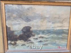 Tableau Ancien Huile Paysage Marin la Mer Impressionniste XXème
