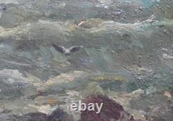 Tableau Ancien Huile Paysage Marin la Mer Impressionniste XXème