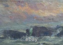 Tableau Ancien Huile Paysage Marin la Mer Impressionniste XXème