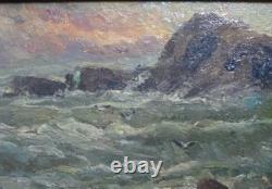 Tableau Ancien Huile Paysage Marin la Mer Impressionniste XXème