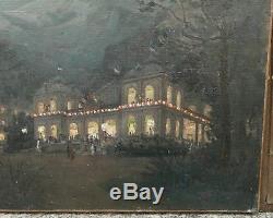 Tableau Ancien Huile Paysage Nocturne Casino ETIENNE DE MARTENNE c. 1895/1900