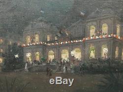 Tableau Ancien Huile Paysage Nocturne Casino ETIENNE DE MARTENNE c. 1895/1900