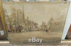 Tableau Ancien Huile Paysage PARIS Place Saint Michel c. 1900 Signé à identifier