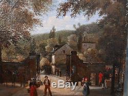 Tableau Ancien Huile Paysage Parc Saint-Cloud Personnage Cheval XIXe vers 1820