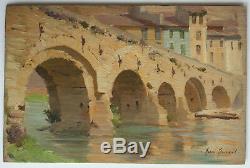 Tableau Ancien Huile Paysage Pont Vieux BÉZIERS c. 1900/1910 Atelier Bailly