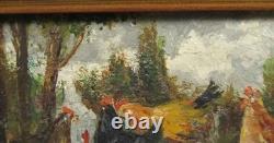 Tableau Ancien Huile Portrait Animalier Poulets Impressionniste début XXème