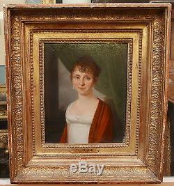 Tableau Ancien Huile Portrait Femme Empire 1800 HENRI NICOLAS VAN GORP Boilly