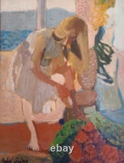 Tableau Ancien Huile Portrait Femme Impressionniste XXème