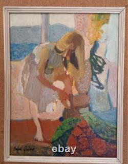 Tableau Ancien Huile Portrait Femme Impressionniste XXème