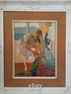 Tableau Ancien Huile Portrait Femme Impressionniste XXème