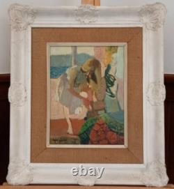 Tableau Ancien Huile Portrait Femme Impressionniste XXème